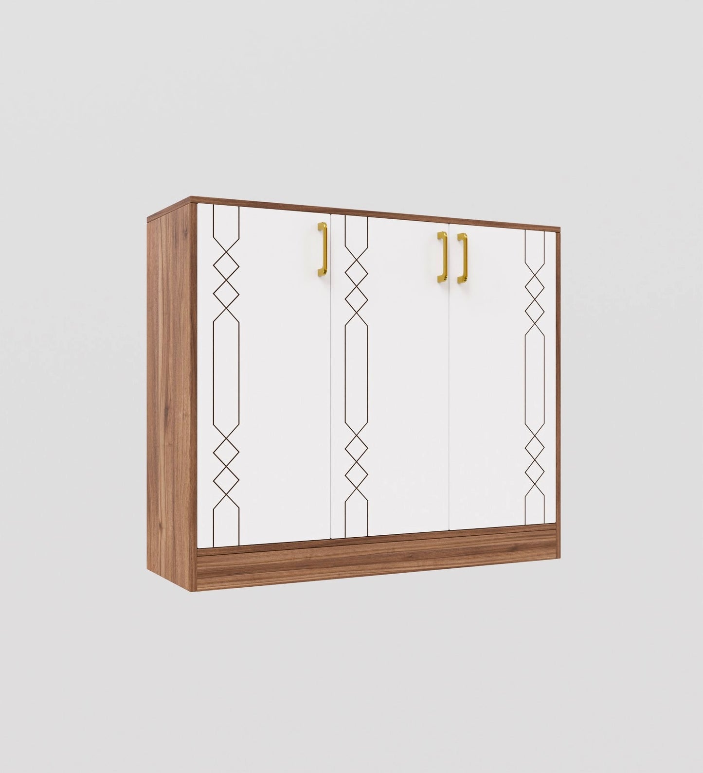 Spydercraft Lupin Multipurpose Cabinet – 3-Door Storage Unit (105 x 90 x 35 cm) | White & Noce Lyon Finish with Geometric Design