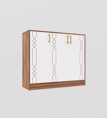 Spydercraft Lupin Multipurpose Cabinet – 3-Door Storage Unit (105 x 90 x 35 cm) | White & Noce Lyon Finish with Geometric Design