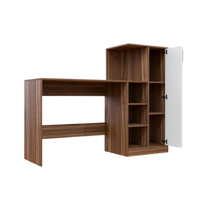 Spydercraft Noce Lyon & White Engineered Wood DYNA Study Table with Storage Cabinet – Modern Multipurpose Desk with Shelves