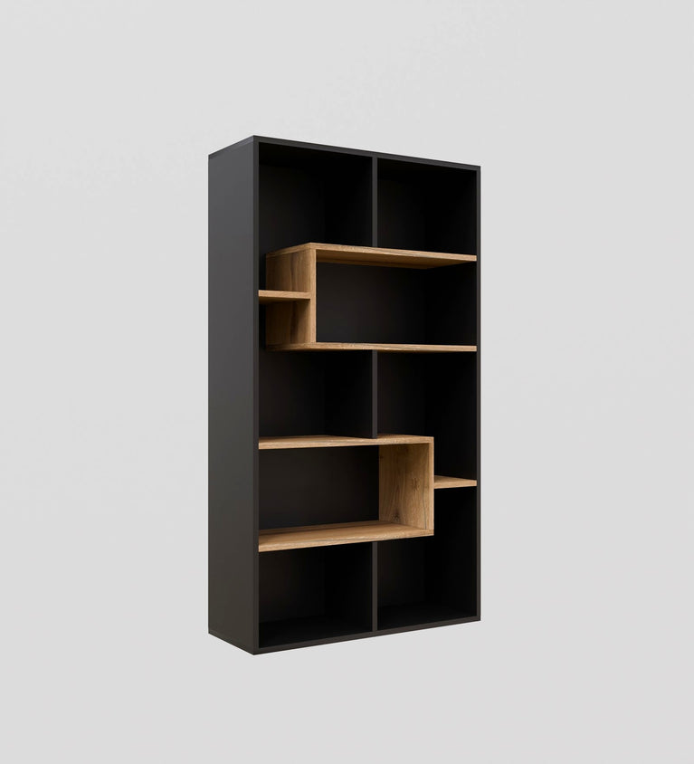 Spydercraft Matte Finish Beni Bookshelf| Color: Black and Canyon Oak| Do- It- Yourself product