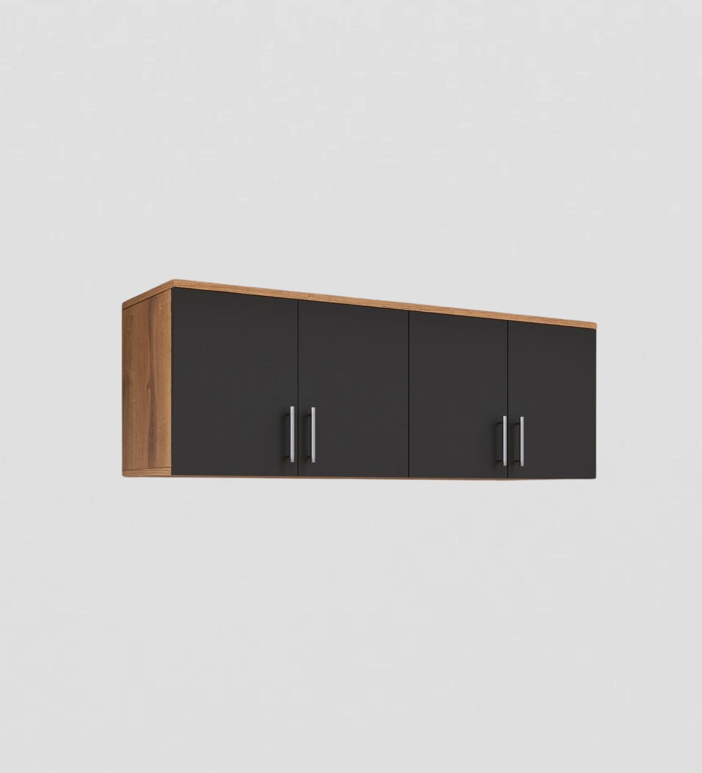 Spydercraft Wall Mounted Kitchen Cabinet – 4 Door Storage Unit (120 x 41 x 36 cm) | Canyon Oak & Black Finish| Do- It-Yourself Product