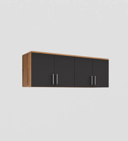 Spydercraft Wall Mounted Kitchen Cabinet – 4 Door Storage Unit (120 x 41 x 36 cm) | Canyon Oak & Black Finish| Do- It-Yourself Product