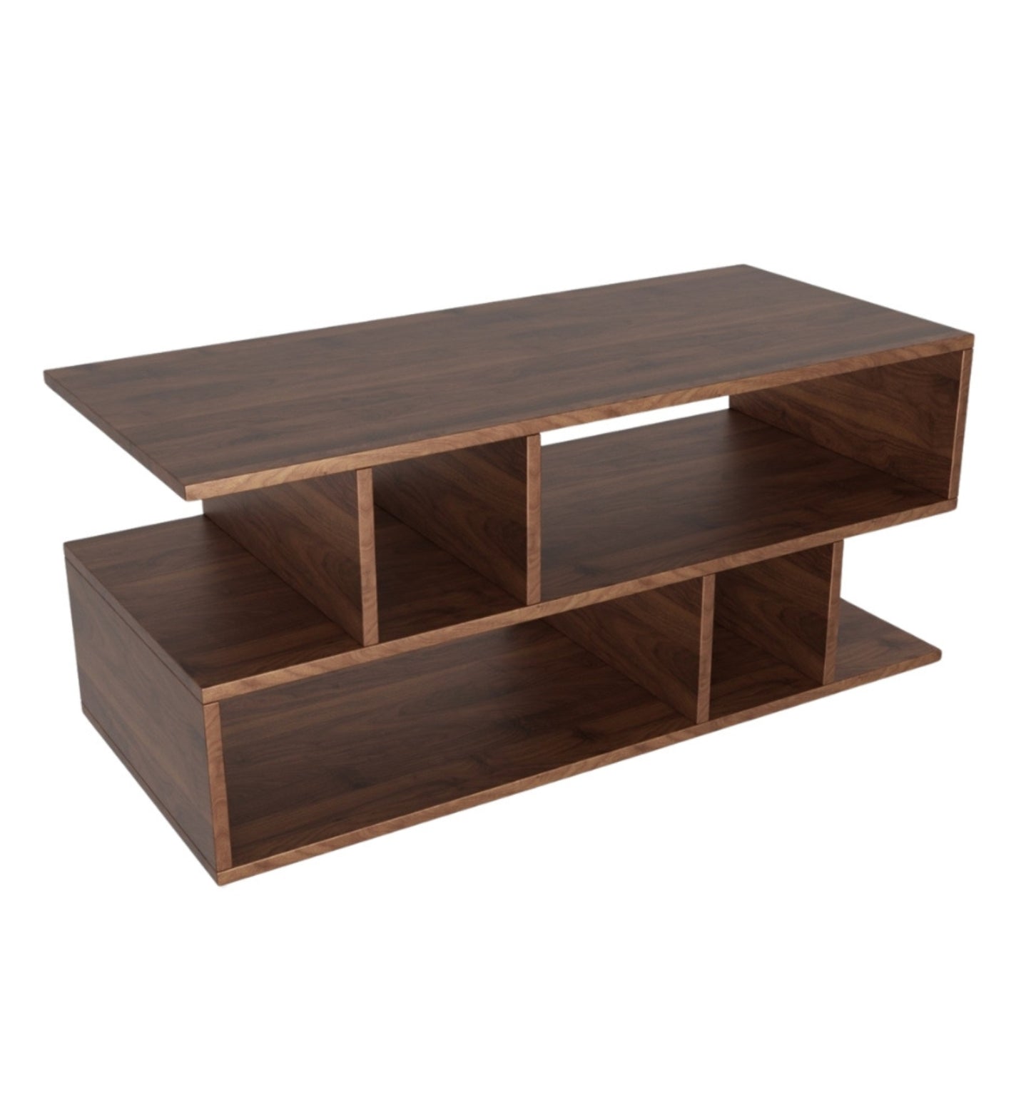 Spydercraft Zig Zag Bedside Table in Columbian Walnut Finish | Modern Wooden Nightstand with Open Shelves | Engineered Wood Side Table