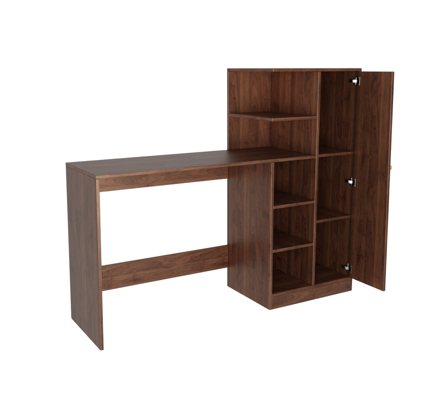 Spydercraft Columbian Walnut Engineered Wood Dyna Study Table with Storage Shelves – Modern Multipurpose Desk with Compact Design