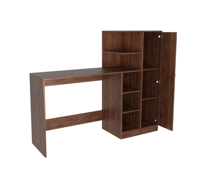 Spydercraft Columbian Walnut Engineered Wood Dyna Study Table with Storage Shelves – Modern Multipurpose Desk with Compact Design