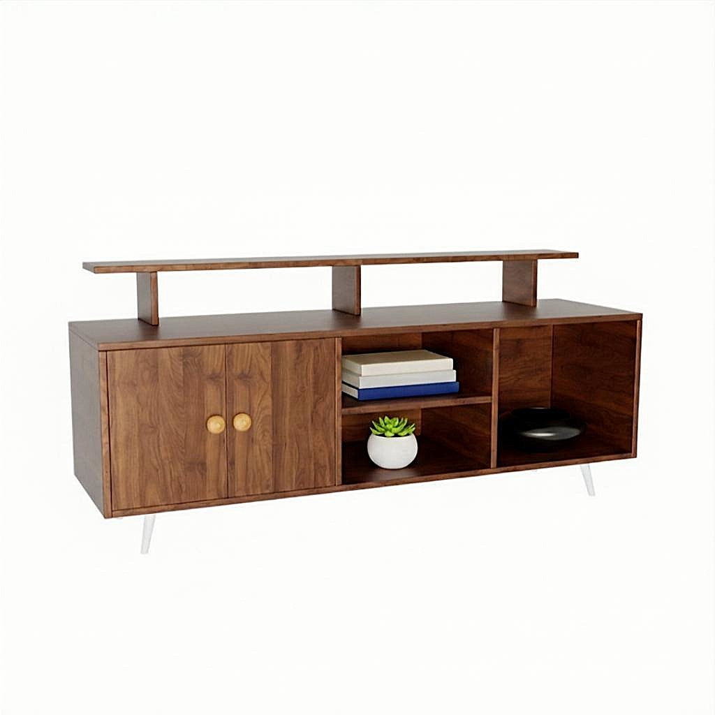 Spydercraft Modern Marbay TV Unit with Storage & Display Shelf – Space-Saving Entertainment Console in Black & White Finish