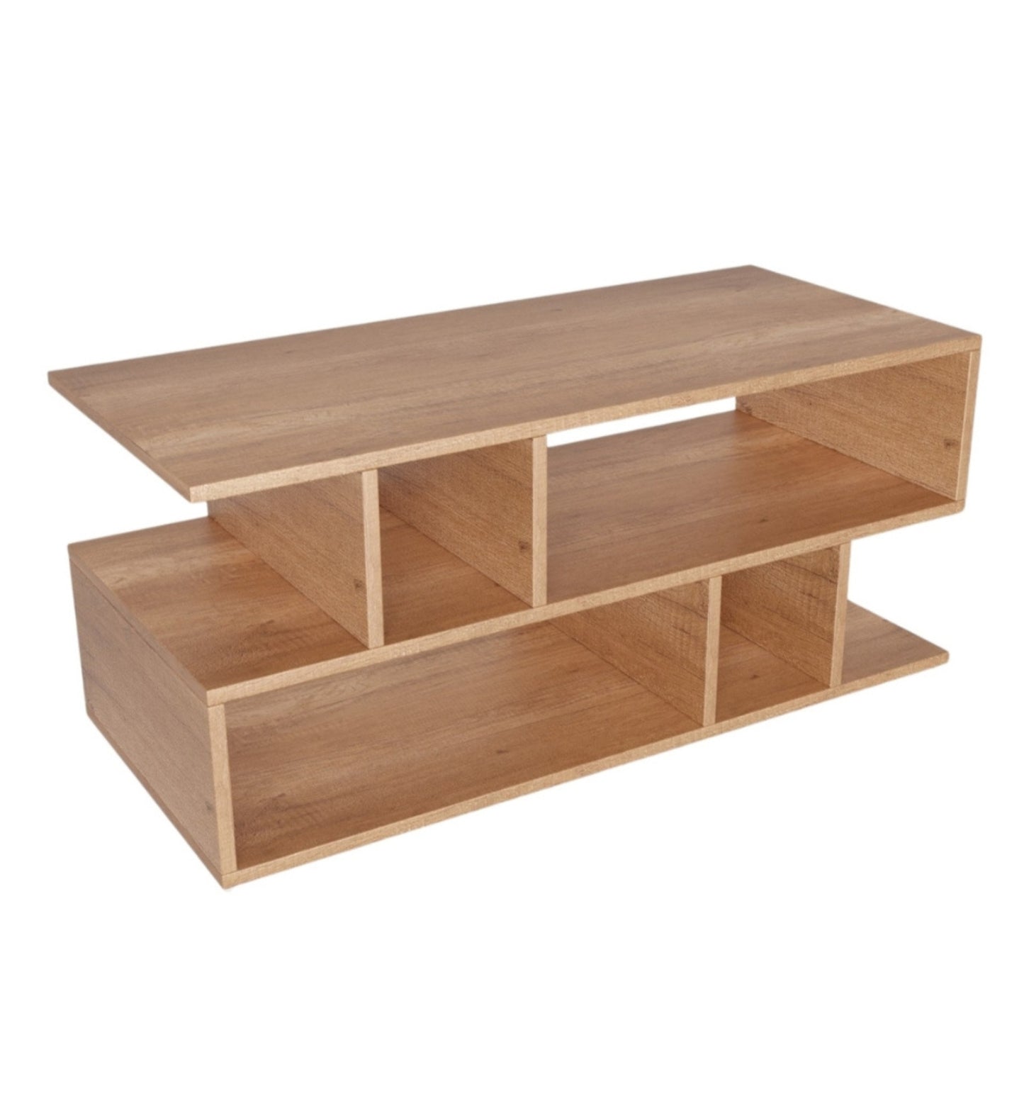Spydercraft Zig Zag Bedside Table in Canyon Oak Finish | Modern Wooden Nightstand with Open Shelves | Engineered Wood Side Table