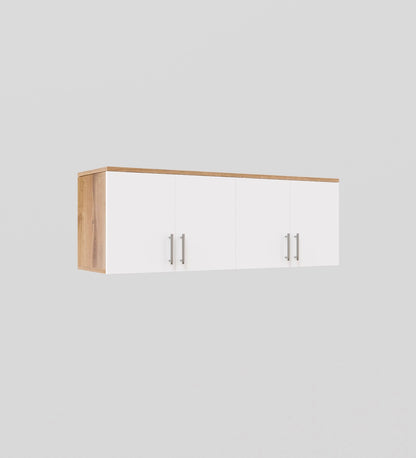 Spydercraft Wall Mounted Kitchen Cabinet – 4 Door Storage Unit (120 x 41 x 36 cm) | Canyon Oak & White Finish
