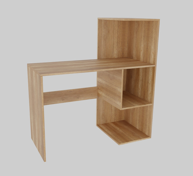 Spydercraft Tulip Study Table | Modern Study & Office Desk with Open Storage Shelves | Engineered Wood Writing Table for Home & Office | Canyon Oak Finish