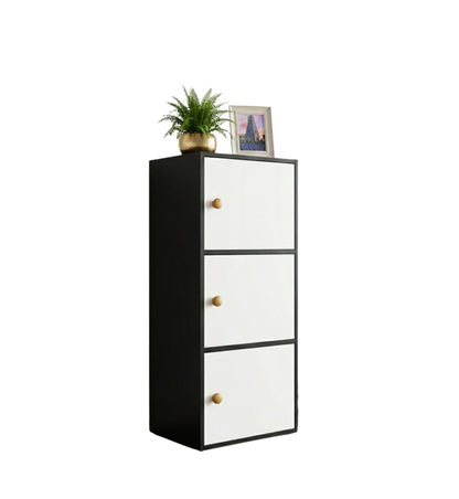 3-Tier Multipurpose Storage Cabinet – Compact Vertical Organizer in Black & White