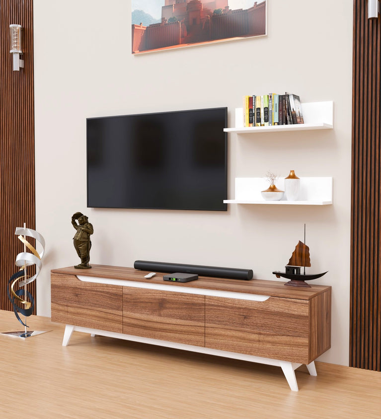 Spyder Craft D1 Tv Unit Modern Free Standing Tv Stand 180 cm Miniature Walnut - White