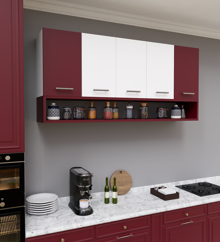 Spyder Craft 5 Door Matte Finish Merlin Kitchen Cabinet for Office|Hall |Kitchen Wall Mounted Cabinet for Kitchen |Living Room| Color:-Burgundy & White|| Assembly-DIY (Do-It-Yourself)