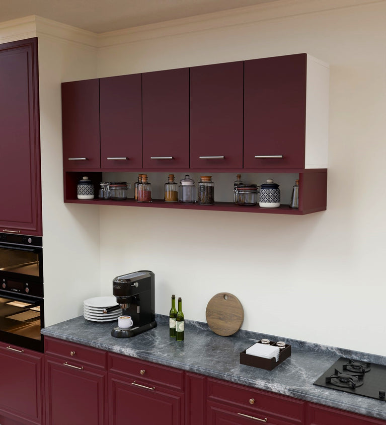 SPYDERCRAFT Matte Finish Merlin Kitchen Cabinet| Color: Burgundy and White| Do- It- Yourself Product