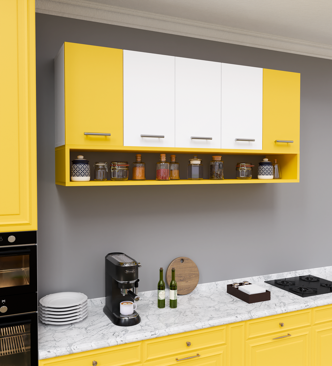 Spyder Craft 5 Door Matte Finish Merlin Kitchen Cabinet for Office|Hall |Kitchen Wall Mounted Cabinet for Kitchen |Living Room| Color:-Yellow & White|| Assembly-DIY (Do-It-Yourself)