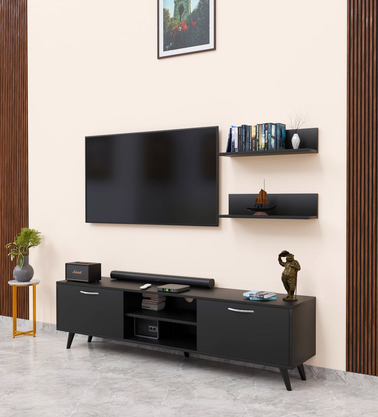 SPYDERCRAFT Matte Finish M5+D4 TV Entertainment Unit with Shelves| Color: Black| Do-It-Yourself Product