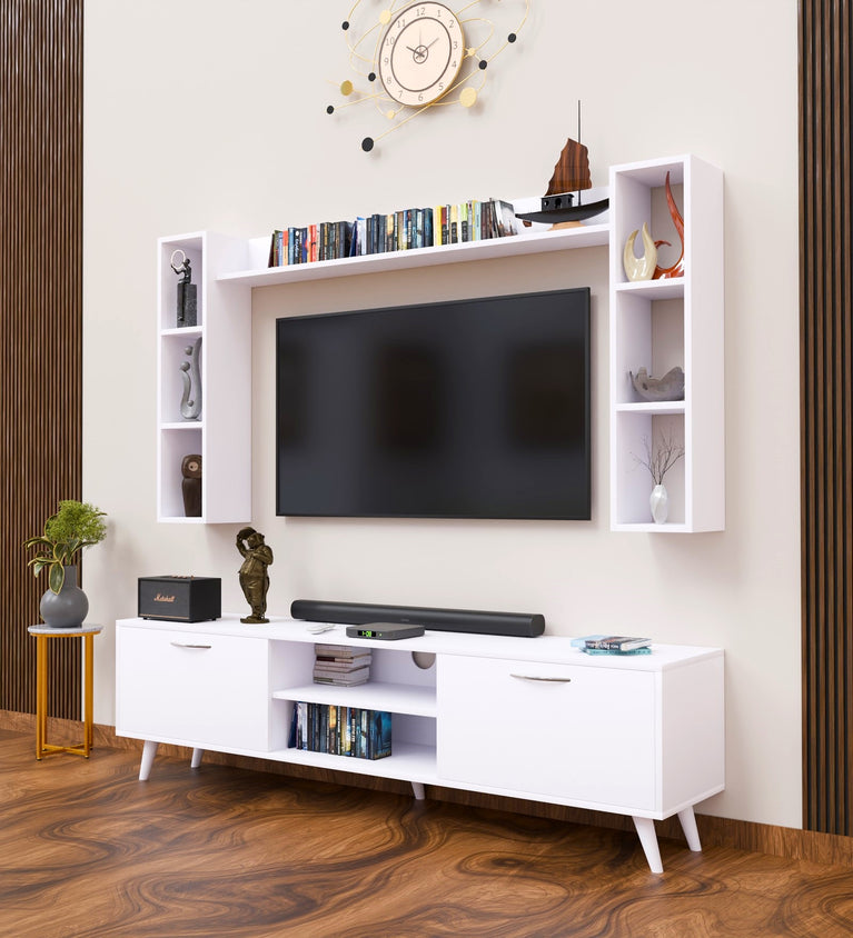 SPYDERCRAFT Matte Finish M5 TV Entertainment Unit with Shelves| Color: White| Do- It- Yourself Product