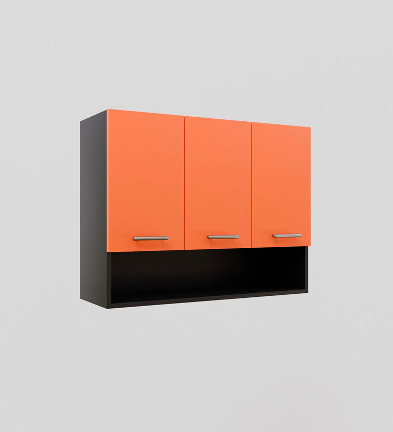 SPYDERCRAFT Matte Finish Blitz (Three-Door) Kitchen Cabinet| Color: Saffron and Black| Do-It-Yourself Product