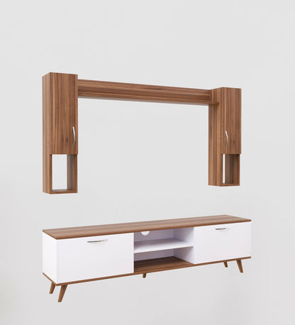 Spyder Home Decore Craft Matte Finish M5 Tv Unit with Wall Shelf, Wall Mounted with Shelf Modern Leg, 180 Cm Color: White and Noce Lyon || Assembly -DIY (Do-It-Yourself)