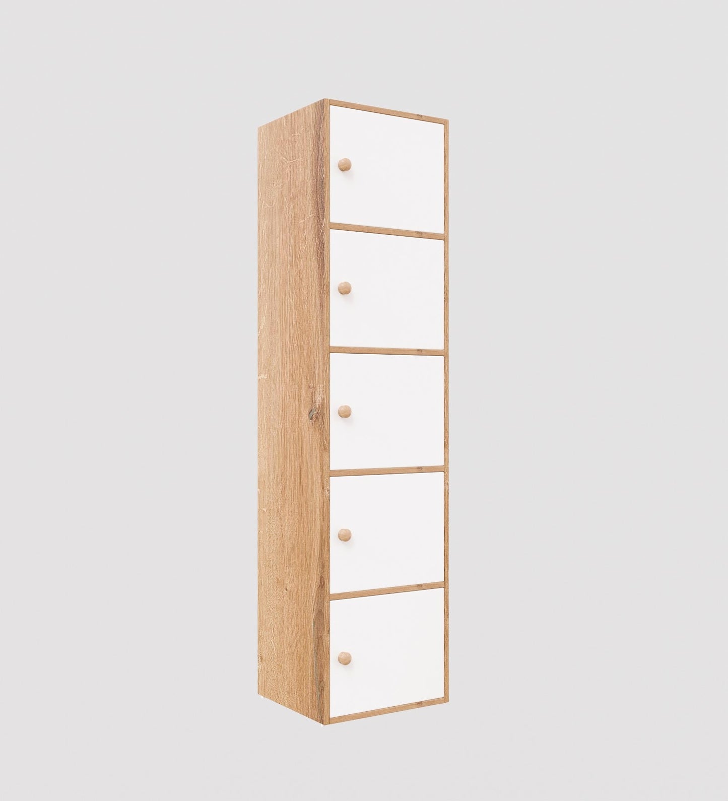 Spyder Craft Wooden Cabinet - Five Tier Engineered Wood Storage Cabinet for Living Room, Space Saving Furniture for Home, Office, Kitchen, Color Oak -White -L 38 x B 38 x H 165.5 cm 1 Year Warranty