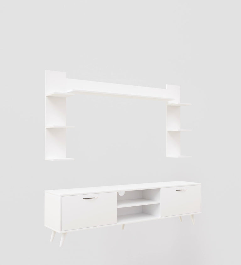 Spyder Craft A9 Tv Unit With Wall Shelf Tv Stand With Bookshelf Wall Mounted With Shelf Modern Leg 180 Cm Miniature White