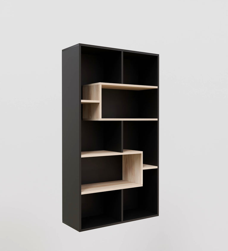 Spydercraft Matte Finish Beni Bookshelf| Color: Black and Asian Walnut Light| Do- It- Yourself product