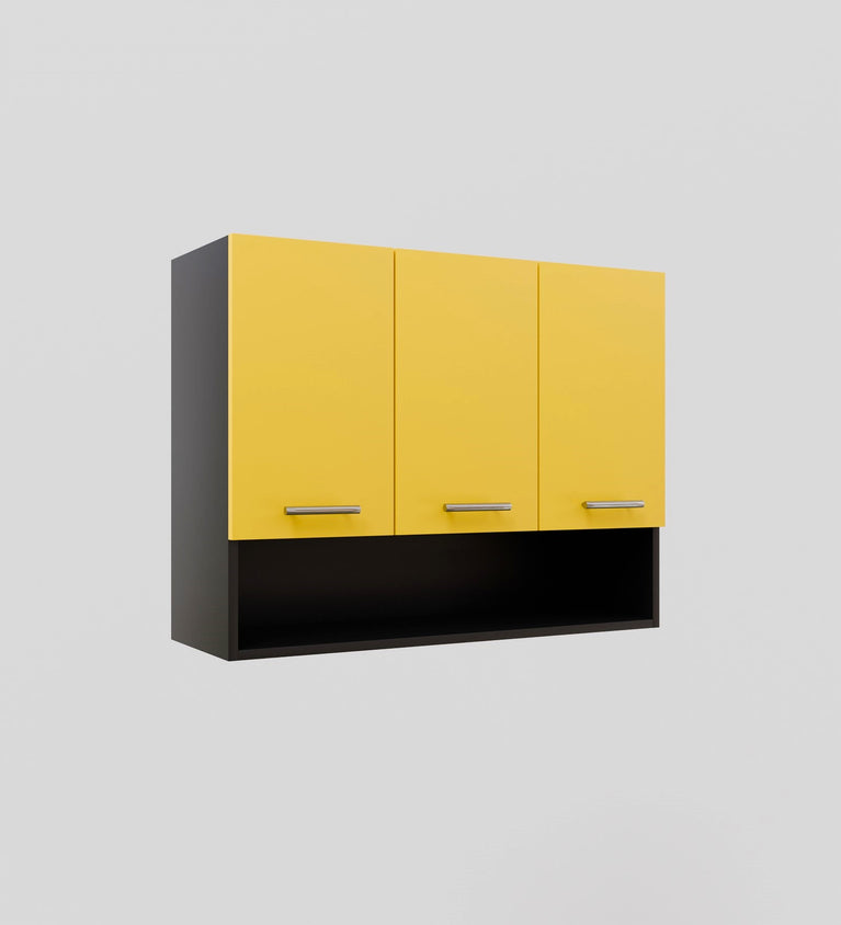 SPYDERCRAFT Matte Finish Blitz (Three Door) Kitchen Cabinet| Color: Yellow and Black| Do-It-Yourself Product