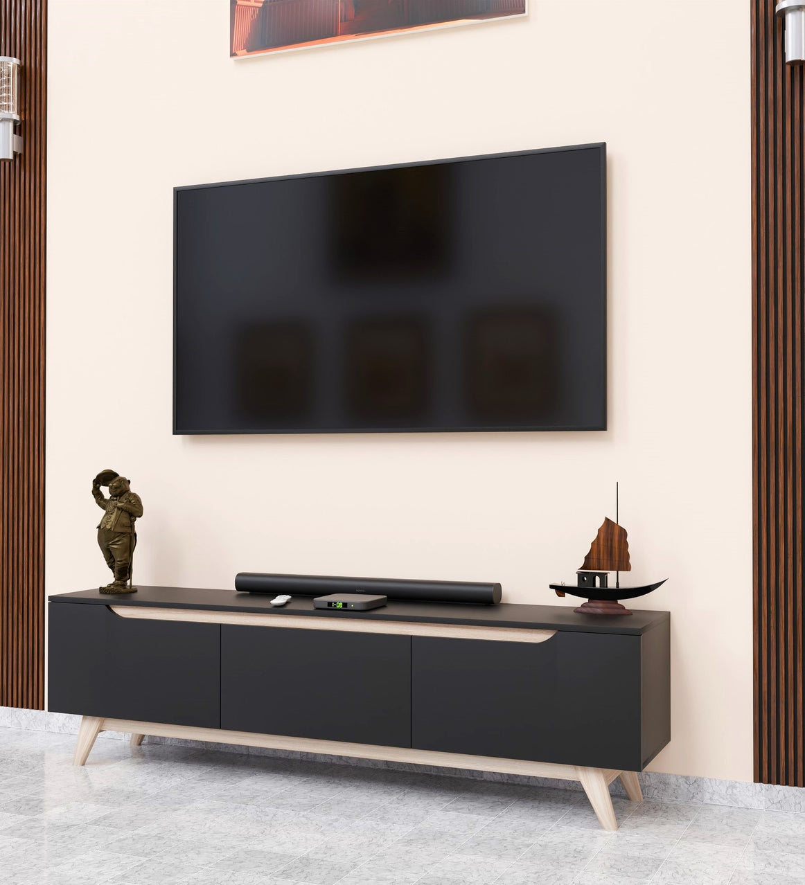 SPYDERCRAFT Matte Finish D3 Only cabinet| TV Entertainment Unit| Color: Black and Canyon Oak| Do-It- Yourself Product