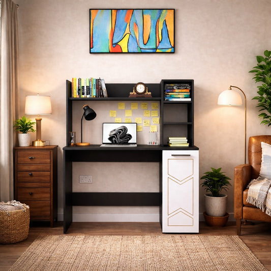 SPYDERCRAFT Matte Finish Liard Study Table| Color: Black and White| Do-It-Yourself Product