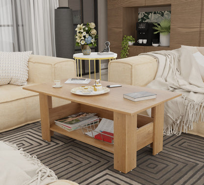 Spyder Craft Gabrial Modern Wooden Coffee Table with Storage| Coffee Table for Living Room Engineered Wood Coffee Table (Modern, Canon Oak)