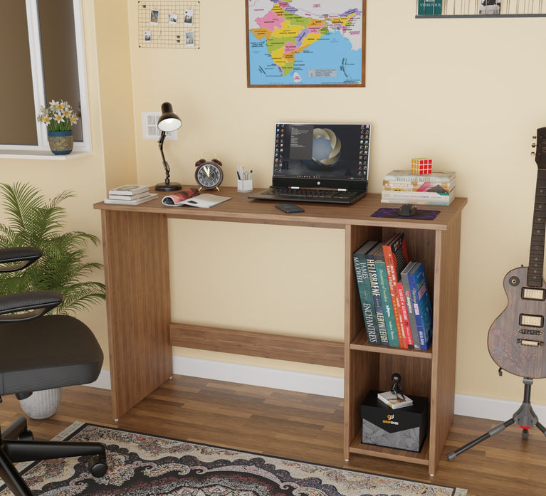 Spydercraft Orchid Study Table | Modern Study & Office Desk with Open Storage Shelves | Engineered Wood Writing Table for Home & Office | Noce Lyon Finish