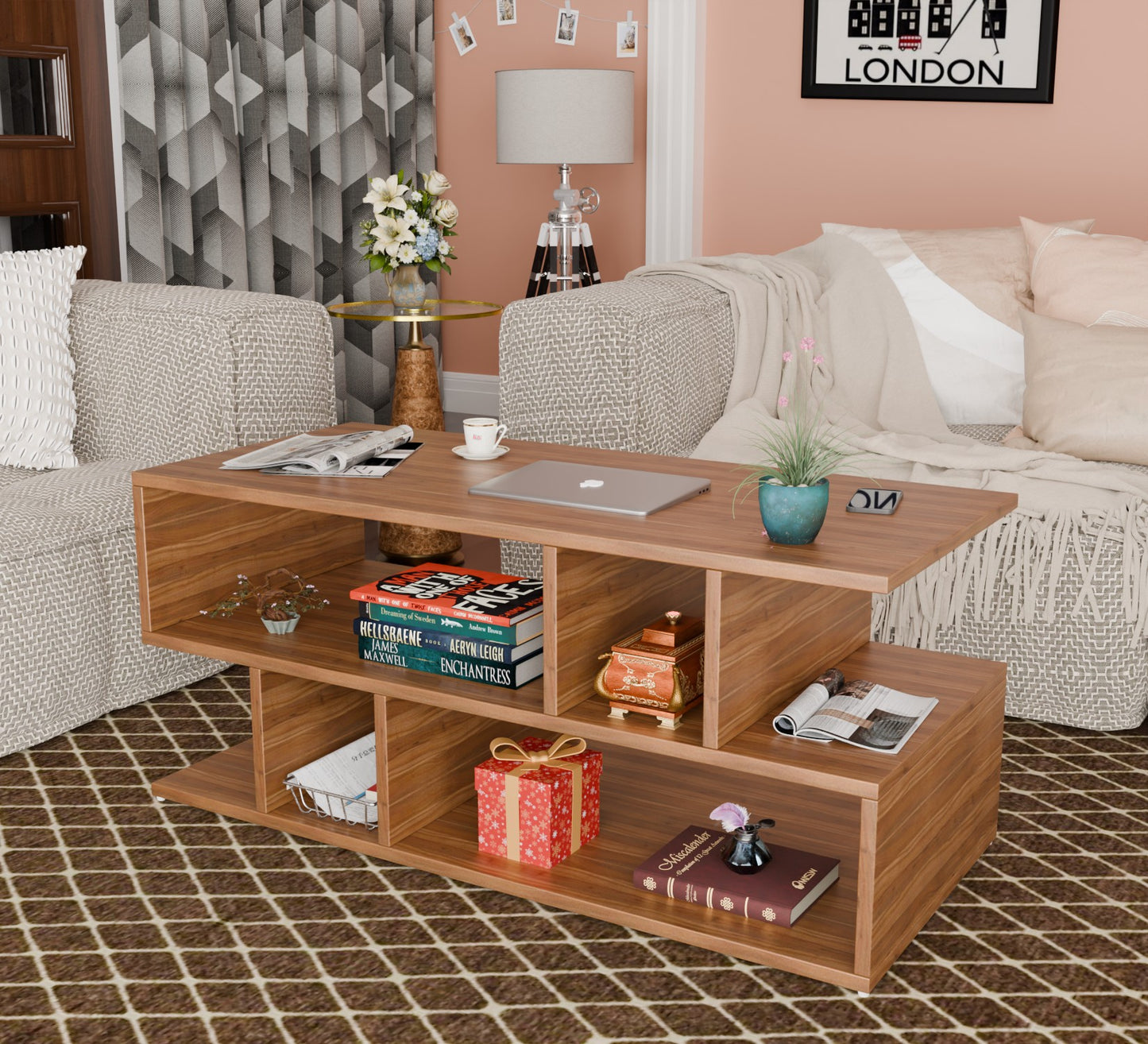 SPYDER CRAFT Zig Zag Multipurpose Coffee Table, Nesting Center Table, Round Leisure Table, Suitable for Bedside/Hallway/Living Room (Finish Color - Noce Lyon, DIY(Do-It-Yourself))