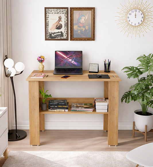 SPYDER CRAFT Genesis Engineered Wood Study Table with Storage Shelf in Canyon Oak Finish | Modern Computer Desk for Home & Office