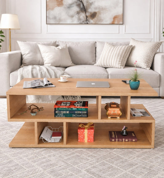 Spydercraft Zig Zag Bedside Table in Canyon Oak Finish | Modern Wooden Nightstand with Open Shelves | Engineered Wood Side Table