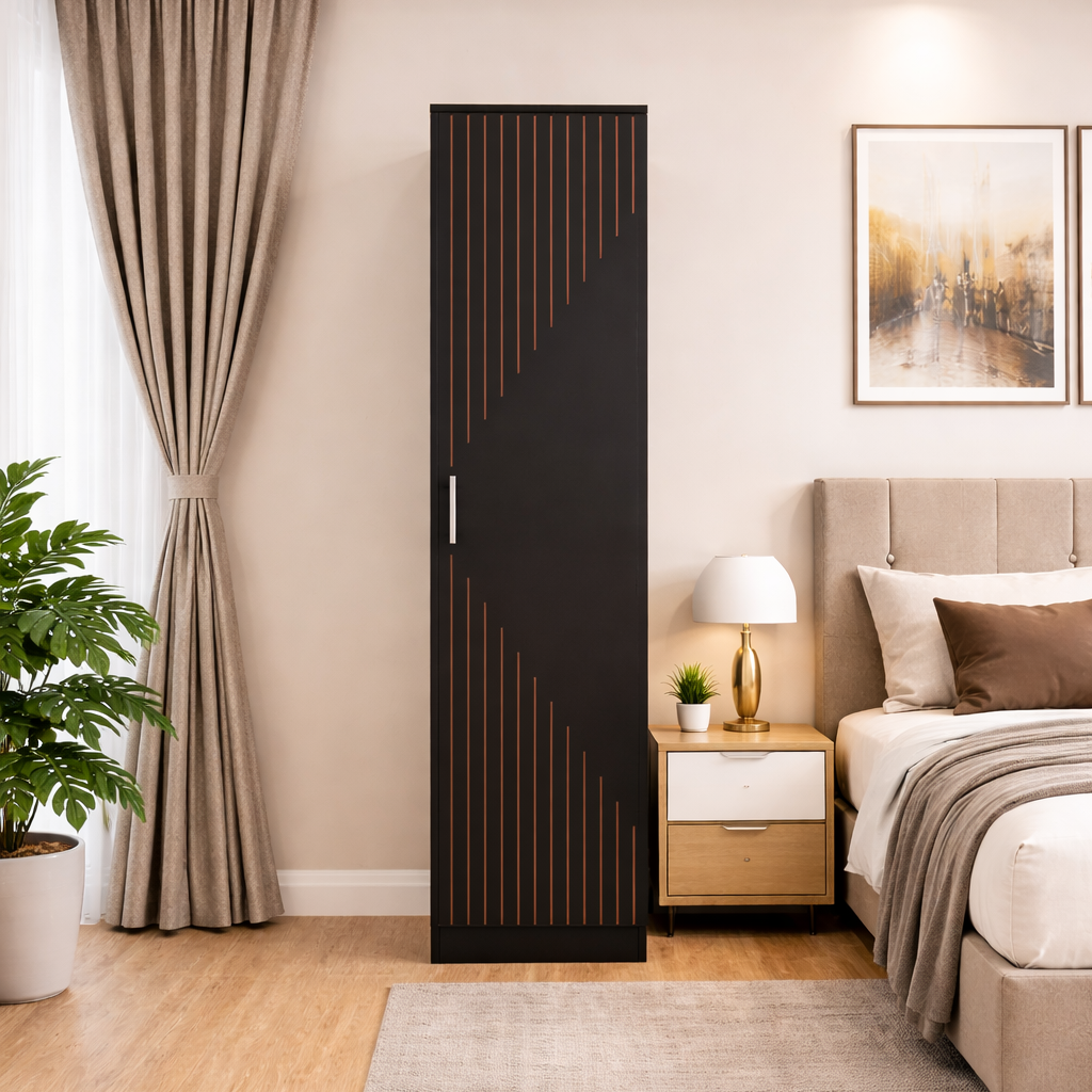 Spydercraft Single Door Fraser Wardrobe | Sleek Matte Finish | Space-Saving Storage Unit (180 cm Height)| Color: Black