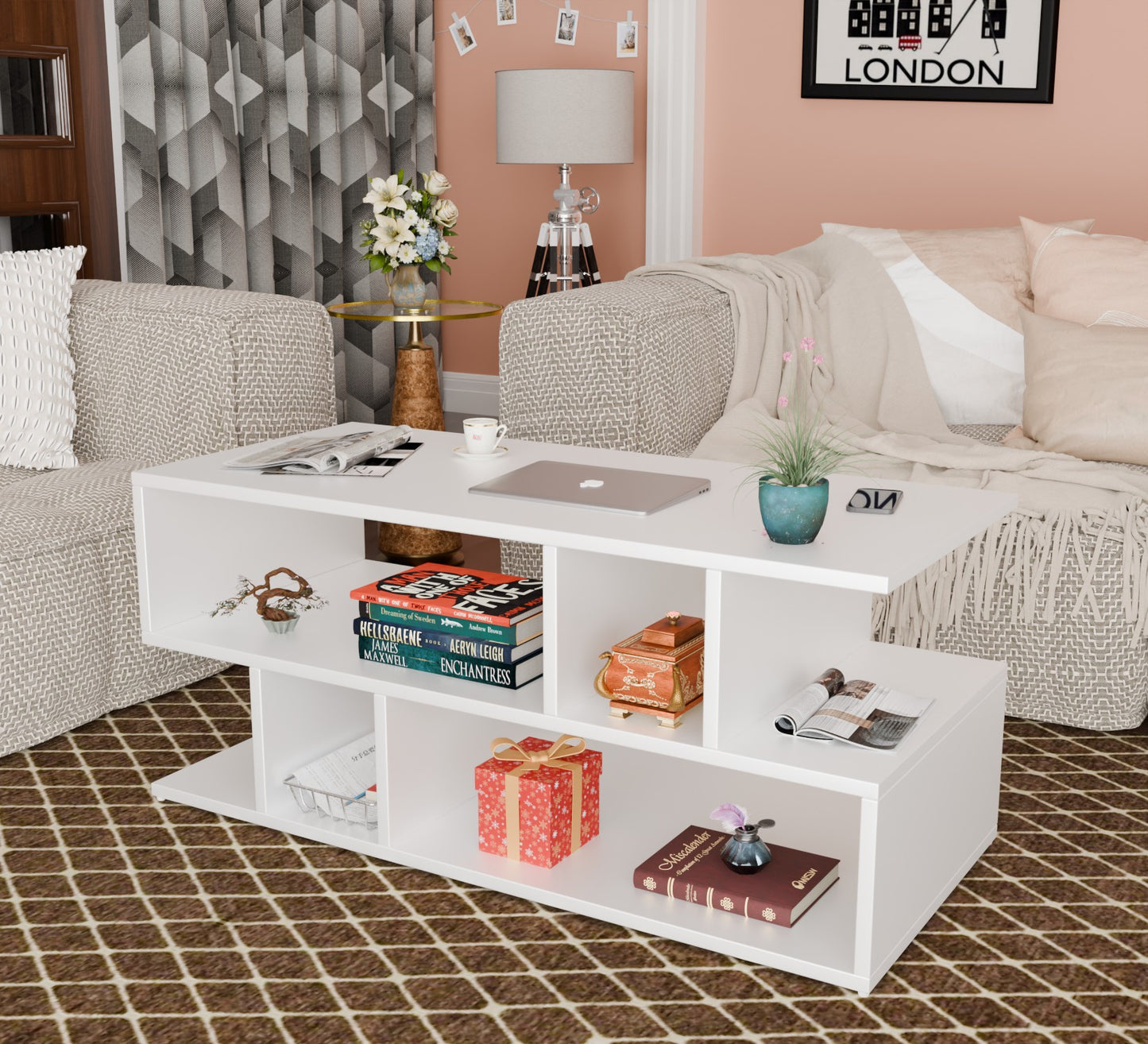 SPYDER CRAFT Zig Zag Multipurpose Coffee Table, Nesting Center Table, Round Leisure Table, Suitable for Bedside/Hallway/Living Room (Finish Color - White, DIY(Do-It-Yourself))