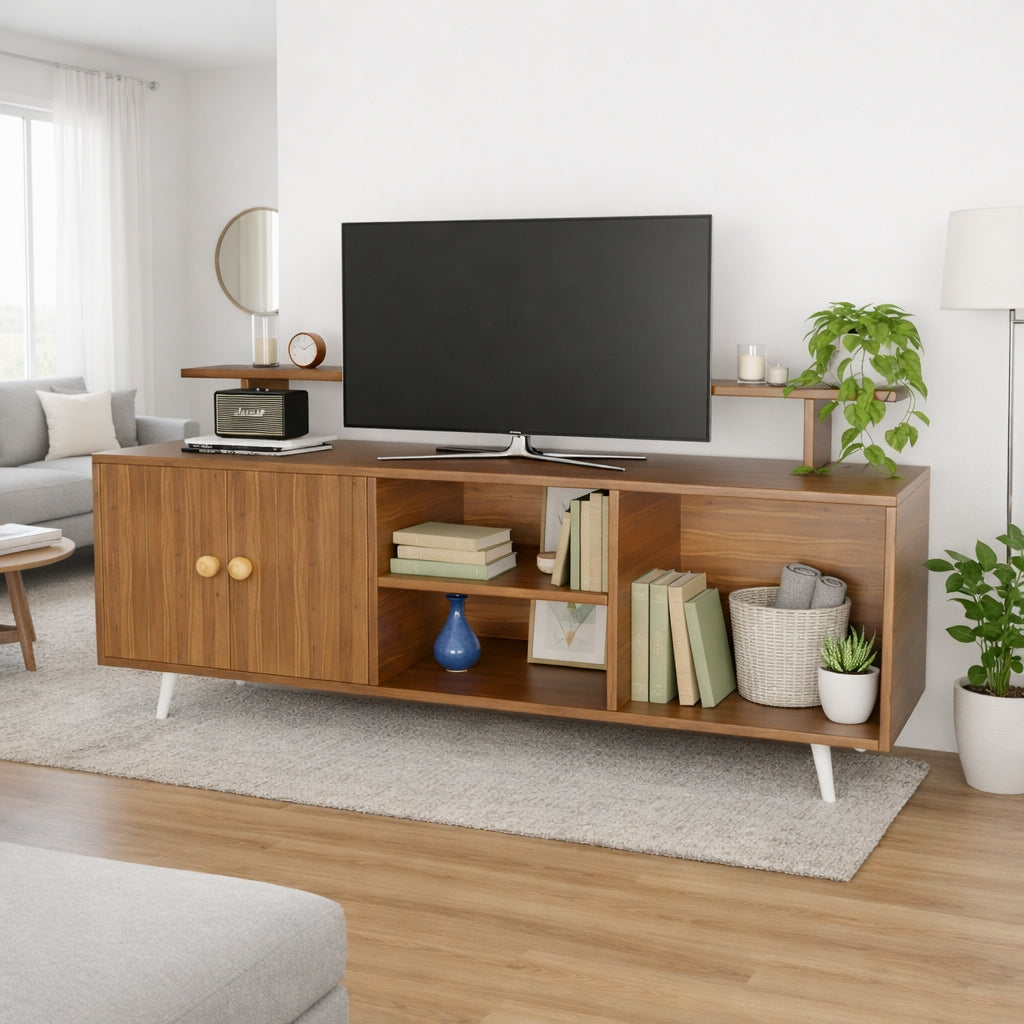 Spydercraft Modern Marbay TV Unit with Storage & Display Shelf – Space-Saving Entertainment Console in Noce Lyon Finish