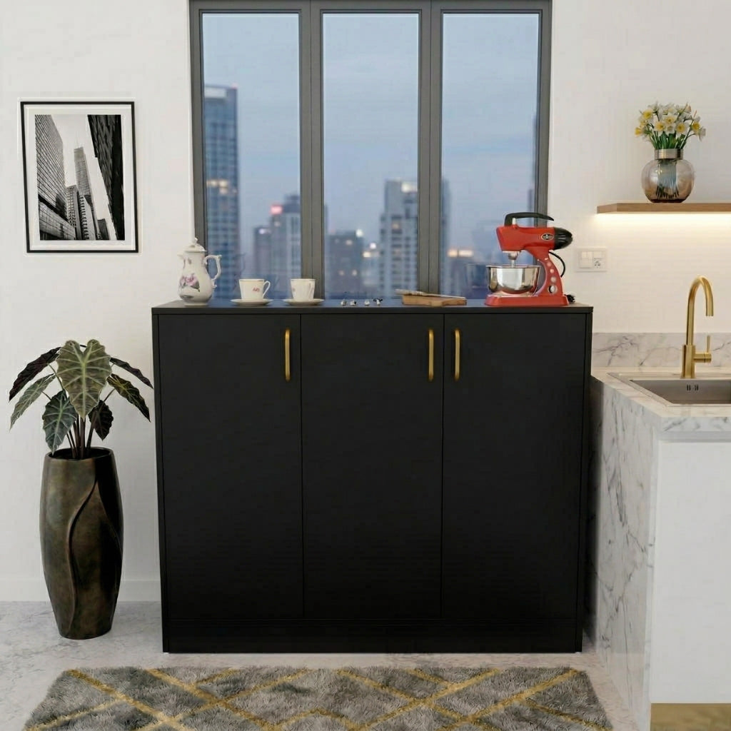 Spydercraft Accent Modern Storage Cabinet with Matte Finish and Premium Metal Handles| Color: Black | Multipurpose cabinet