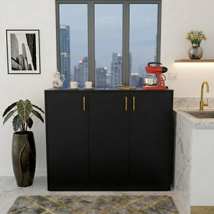 Spydercraft Accent Modern Storage Cabinet with Matte Finish and Premium Metal Handles| Color: Black | Multipurpose cabinet