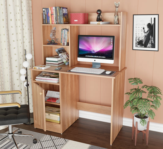 SPYDER CRAFT Modern Engineered Wood Study Table with Bookshelf & Storage Shelves in Canyon Oak | Computer Desk for Home & Office