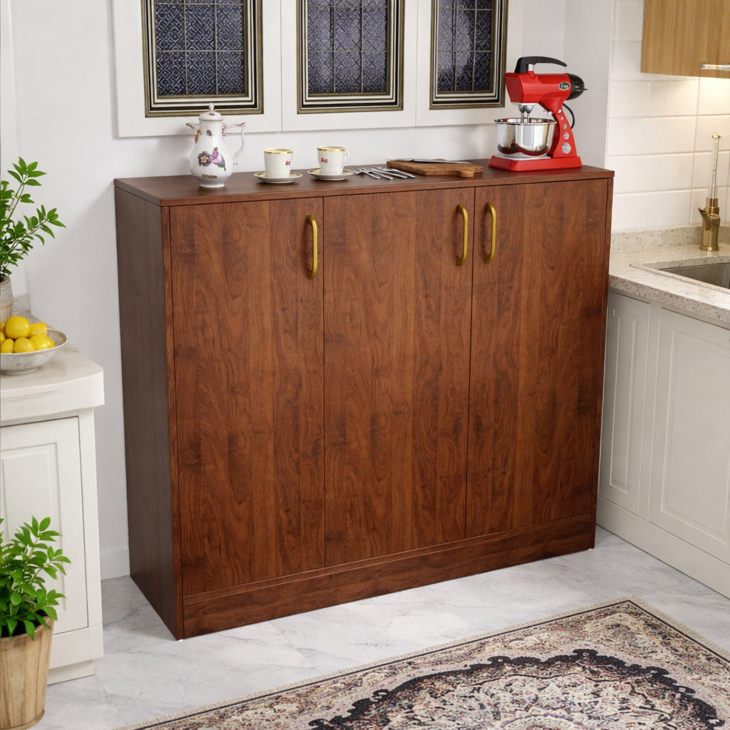 Spydercraft Accent Modern Storage Cabinet with Matte Finish and Premium Metal Handles| Color: Columbian Walnut| Multipurpose Cabinet