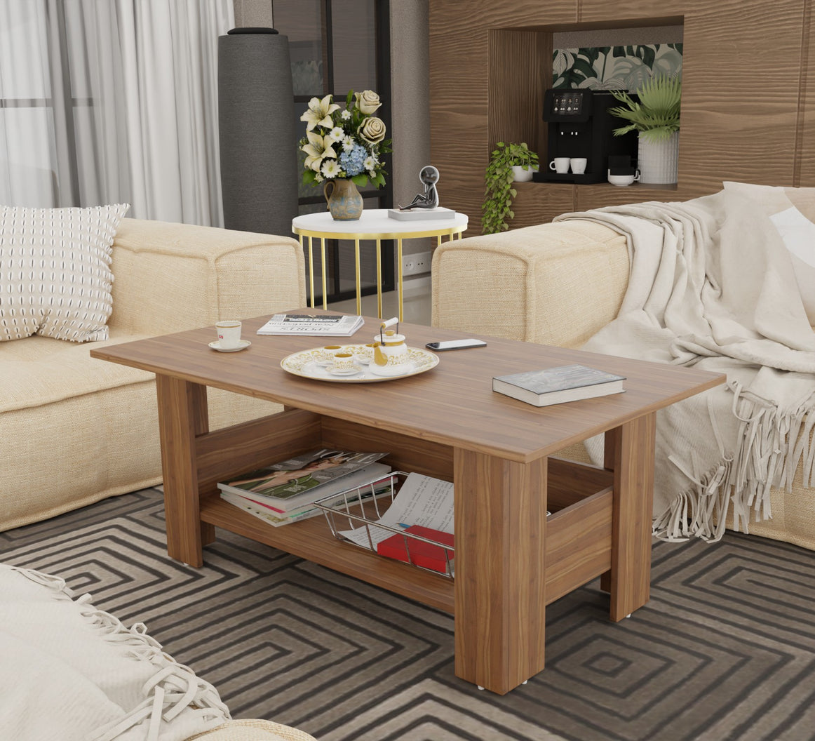 Spyder Craft Gabrial Modern Wooden Coffee Table with Storage| Coffee Table for Living Room Engineered Wood Coffee Table (Modern, Noce Lyon))