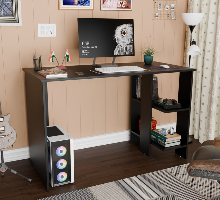 Spydercraft Modern Study Table with Storage Shelves | Minimalist Computer Desk for Home & Office