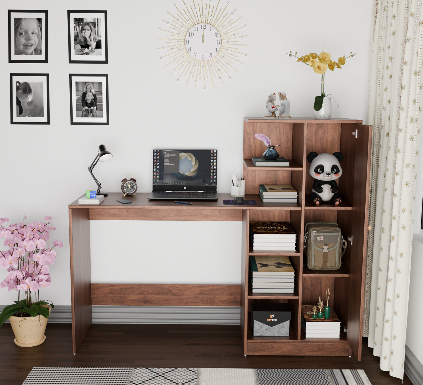 Spydercraft Columbian Walnut Engineered Wood Dyna Study Table with Storage Shelves – Modern Multipurpose Desk with Compact Design
