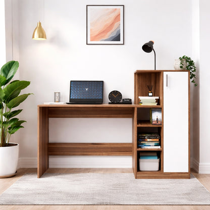 Spydercraft Noce Lyon & White Engineered Wood DYNA Study Table with Storage Cabinet – Modern Multipurpose Desk with Shelves