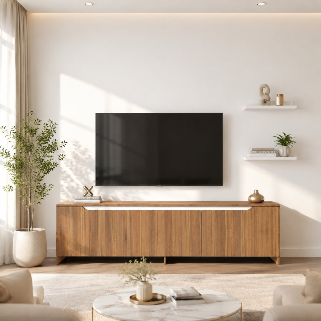 Spydercraft Modern Walnut TV Cabinet with Storage & Floating Shelves | 180 cm Entertainment Unit
