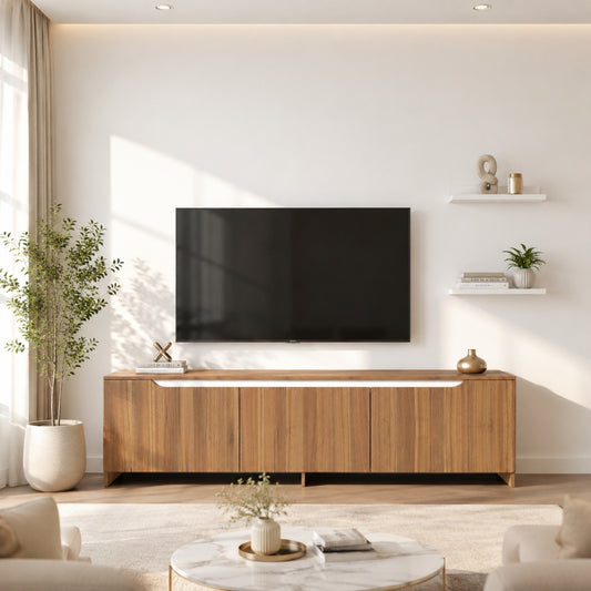 Spydercraft Modern Walnut TV Cabinet with Storage & Floating Shelves | 180 cm Entertainment Unit