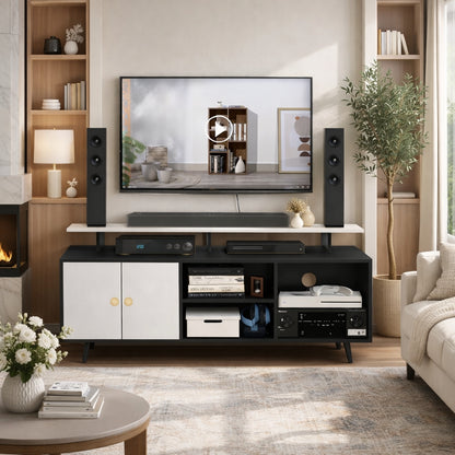 Spydercraft Modern Marbay TV Unit with Storage & Display Shelf – Space-Saving Entertainment Console in Black & White Finish