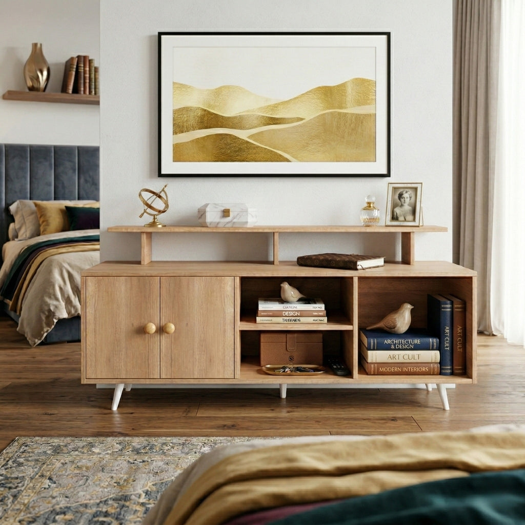 Spydercraft Modern Marbay TV Unit with Storage & Display Shelf – Space-Saving Entertainment Console in Canyon Oak Finish