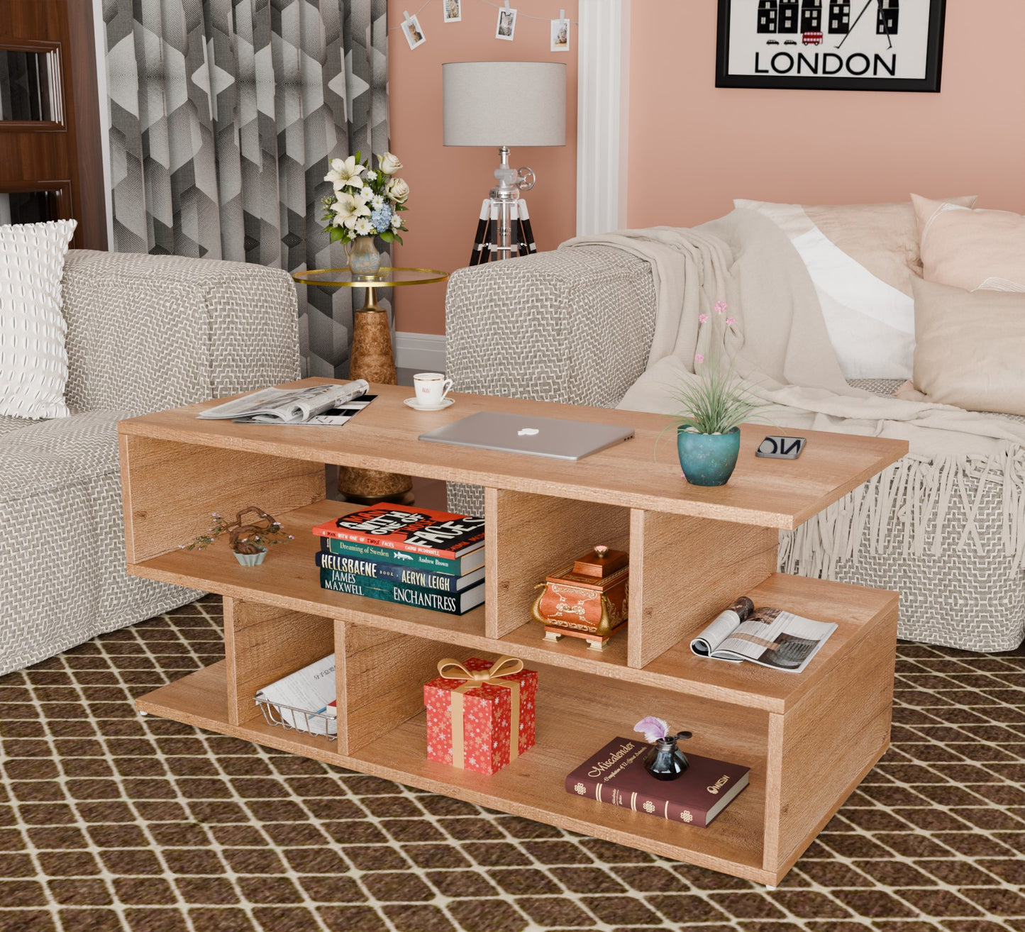 SPYDER CRAFT Zig Zag Multipurpose Coffee Table, Nesting Center Table, Round Leisure Table, Suitable for Bedside/Hallway/Living Room (Finish Color - Canyon Oak, DIY(Do-It-Yourself))