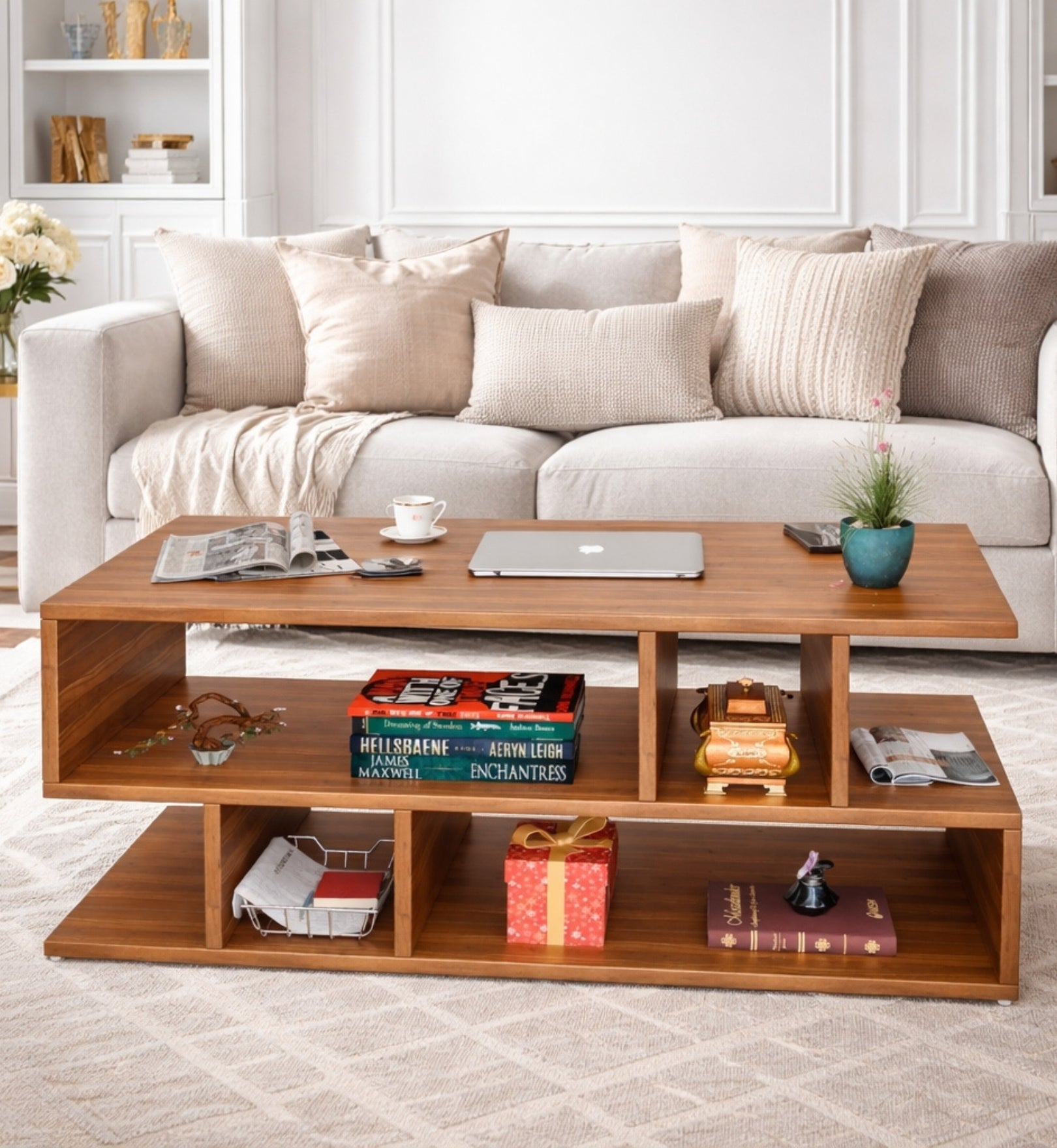 SPYDER CRAFT Zig Zag Multipurpose Coffee Table, Nesting Center Table, Round Leisure Table, Suitable for Bedside/Hallway/Living Room (Finish Color - Noce Lyon, DIY(Do-It-Yourself))